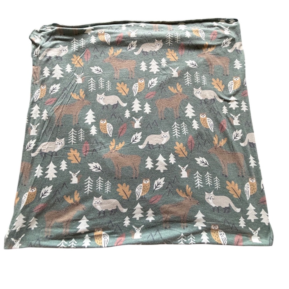 Copper Pearl Woodland Animal Swaddle Blanket Green Moose Fox Owl 46x46